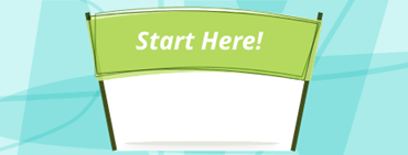 Starting line banner illustration on teal geometric background.