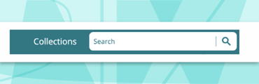 Search bar with the word “Collections” next to it on a teal geometric background. 